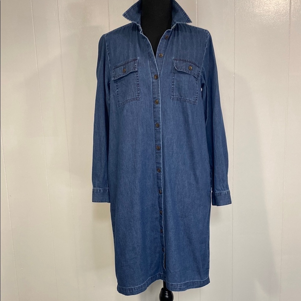 J. Crew Dress Shirt Dress Pockets Blue Denim Cottagecore Preppy Size 10 - Picture 2 of 10